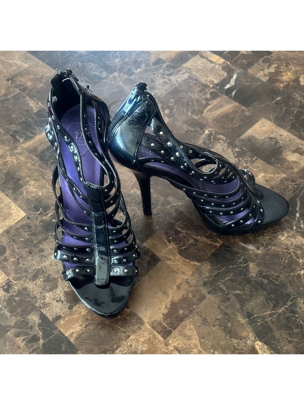 Chic Black Strappy Heels with Studded Detail
